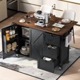thumbnail image 2 of 54.5" Farmhouse Kitchen Island with Power Outlet, Kitchen Storage Island with Internal Storage Rack, Drop Leaf, Spice Rack, Rolling Kitchen Cart on Wheels, for Kitchen,Black, 2 of 12