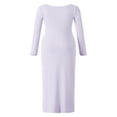 thumbnail image 4 of Robe Longue Moulante pour Femmes Couleur Unie Tricotée Côtelée Col Carré Manches Longues Robe Printemps Automne Fête Boîte de Nuit Robe Moulante, 4 of 9