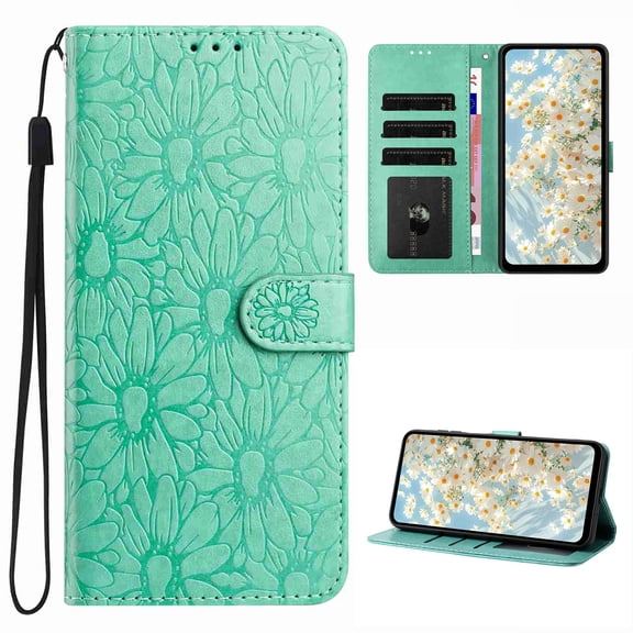 Wallet Case for Samsung Galaxy A36 5G, Credit Card Holder & Cash Slot, Flower Pattern PU Leather Folio Kickstand Protective Shockproof Anti-Scratch Purse Cover for Samsung Galaxy A36 5G, Green