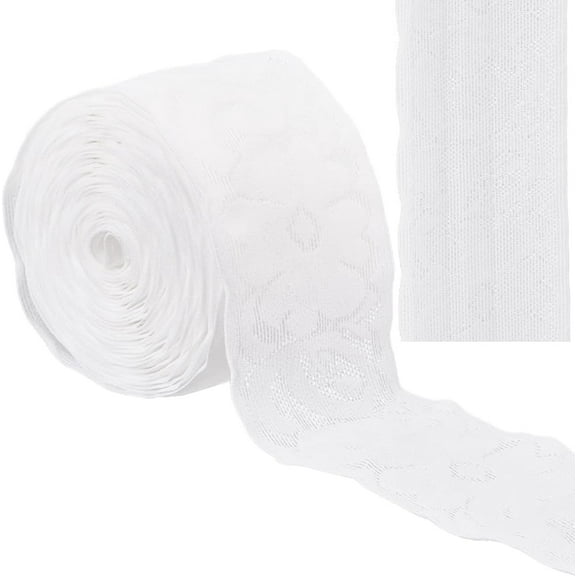5.5 Yards White Stretch Lace Ribbon Trim 2-1/8 inch Wide Non Slip Floral Pattern Elastic Webbing Knitting Sewing Lace Trim Edge Trimming