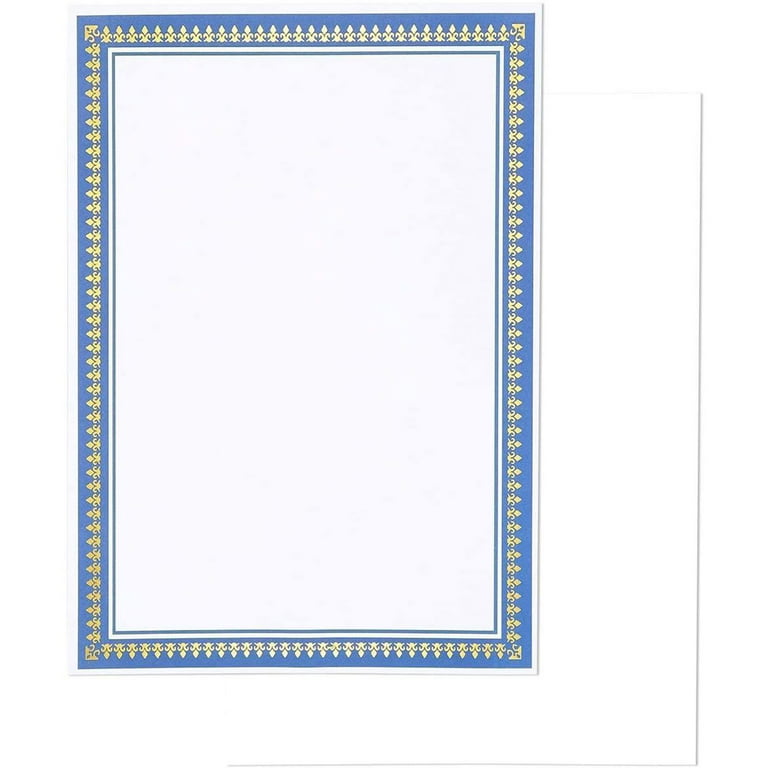 Certificate Paper with Gold and Blue Border, Award Certificates (White, 8.5  x 11 in, 50-Pack) 