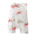 thumbnail image 2 of Kids Girls White Sleeveless Cotton Romper Tractor Print Soft Breathable Summer Outfit 0-24 Months,Size 9 Months, 2 of 5