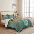 thumbnail image 5 of King Quilt Set 96''x106'', Vintage Sunflower Lightweight Bedspread Coverlet Set with 2 Pillow Shams, Teal Retro Summer Botanical Floral Breathable All Season Quilt Bedding for Bedroom/Guest Room, 5 of 9