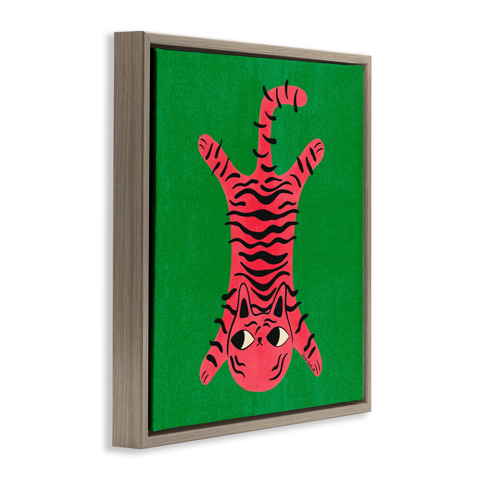 Stupell Industries Funky Retro Cat Pink Animals Painting Brown Floater Framed Canvas Art Print Wall Art, 18 x 18