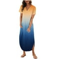 thumbnail image 1 of FAIWAD Robe Maxi pour Femmes Col en V Manches Courtes Robe d'Été Ample Fendue avec Poche Dégradé Robe Décontractée, 1 of 6