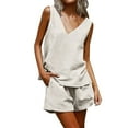 thumbnail image 2 of Pyhlmscde Womens Linen Sets 2 Piece Outfits V Neck Sleeveless Crop Tops And Shorts Lightweight Jumpsuit Casual Loungewear,Zeagoo Button Down Shirts for Women, Coord Sets for Women Summer, 2 of 7