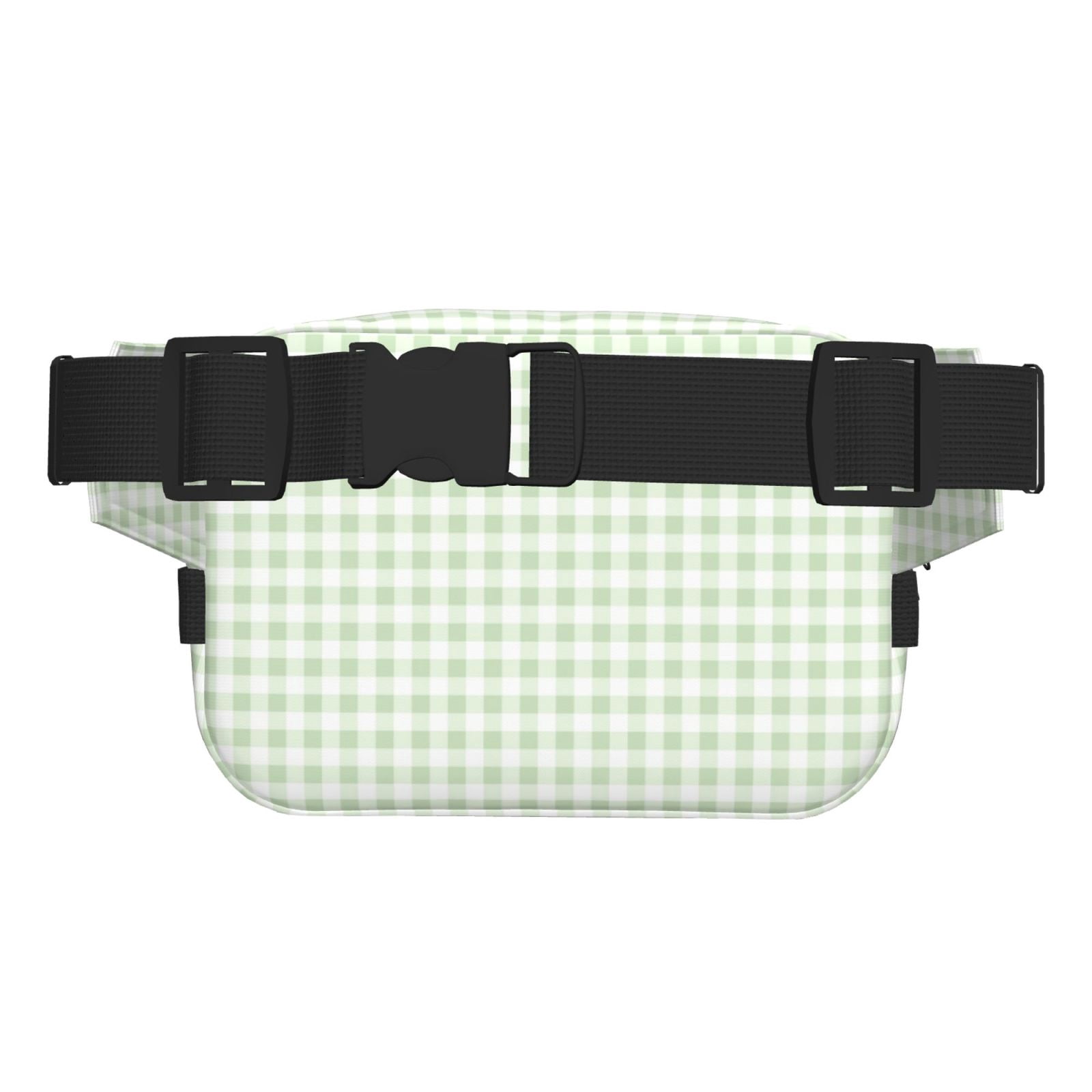 Picia Pistachio Green Checkboard Print Square Double-Layer Waist Bag Mini Adjustable Waist Belt Bag Exercise Running Travel Hiking