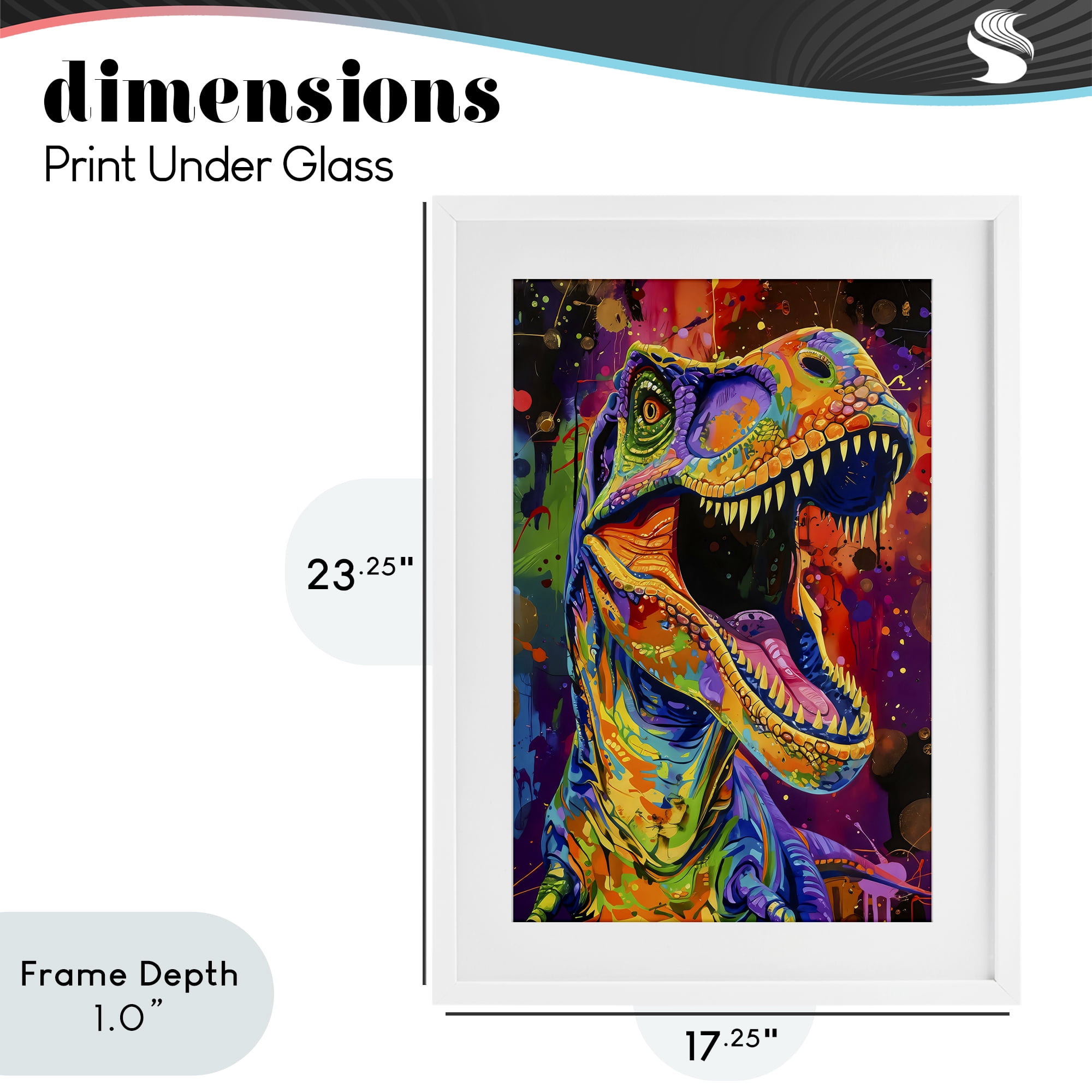 Stupell Industries Paint Splatter Urban T-Rex White Framed Print Under Glass, design by Creative Studio