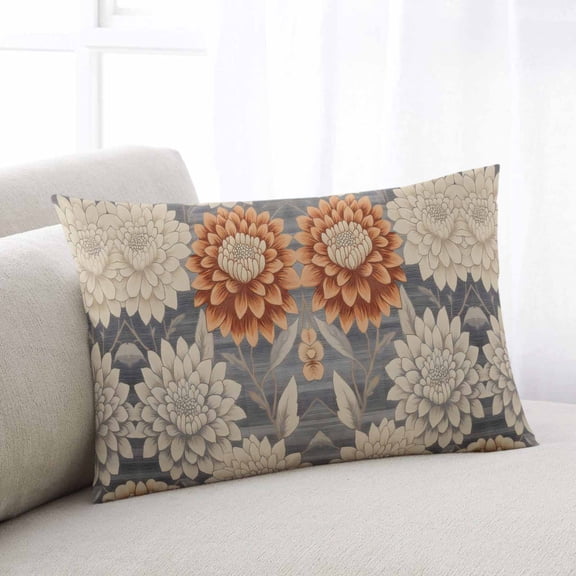 Burnt Orange Grey Flower King Size Pillow Cover, Pillowcase Protectors with Zipper, Breathable Decorative Throw Pillow Case Cover, Botanical Spring Floral Pillow Shams for Couch Sofa 20x36Inch