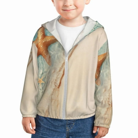 

Lukts Starfish On The Sand Beach Print Children s Long-Sleeved Sun Protection Clothing Hooded Sweatshirts for Boys and Girls Outdoor Sports-5 Years