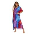 thumbnail image 3 of Beautybatik Multicoloured Women Hippie Tie Dye Caftan Kaftan Loungewear Maxi Plus Size Long Dress XL, 3 of 5