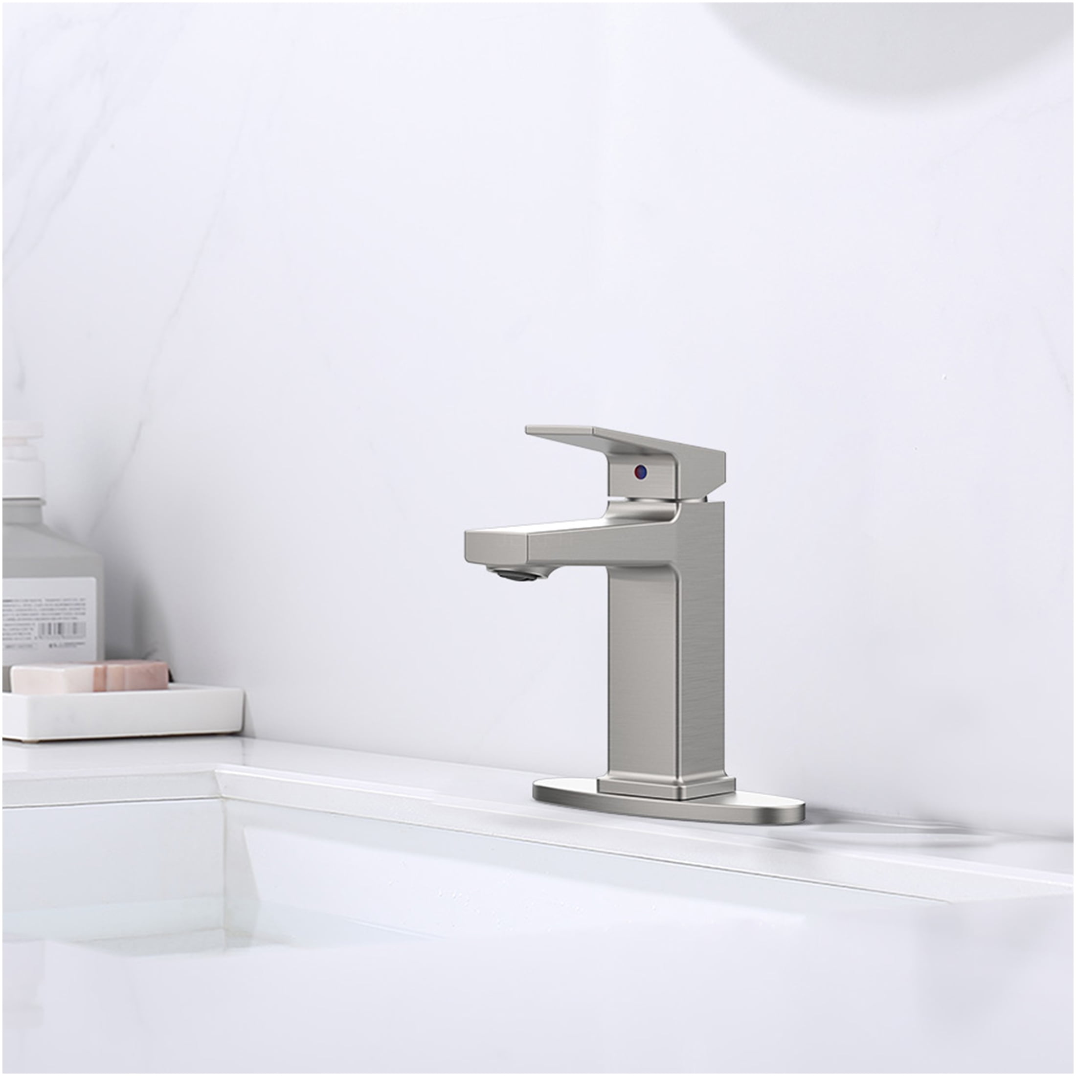 JERFIT Modern Single Handle Bathroom Sink Faucet, Brushed Nickel Vanity Faucet with Deck Plate for 1 or 3 Hole, Water Efficient, Easy Install