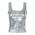 thumbnail image 3 of TiaoBug Womens Patent Leather Camisole Wet Look Zipper Crop Tank Tops Vest Rave Clubwear Silver XXL, 3 of 7