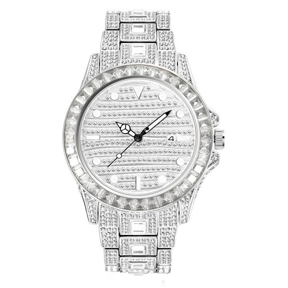 Stylish Large Dial Men's Quartz Watch - Wrist Watches with White Rhinestones, Fashionable and Durable Design, Accurate Timekeeping, Water Resistant and Perfect for Casual Occasions