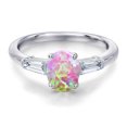 thumbnail image 3 of Gem Stone King 925 Sterling Silver Simulated Pink Opal and Lab Grown Diamond Engagement Ring for Women | 1.35 Cttw | Oval Cabochon 8X6MM | Gemstone October Birthstone | Size 9, 3 of 6