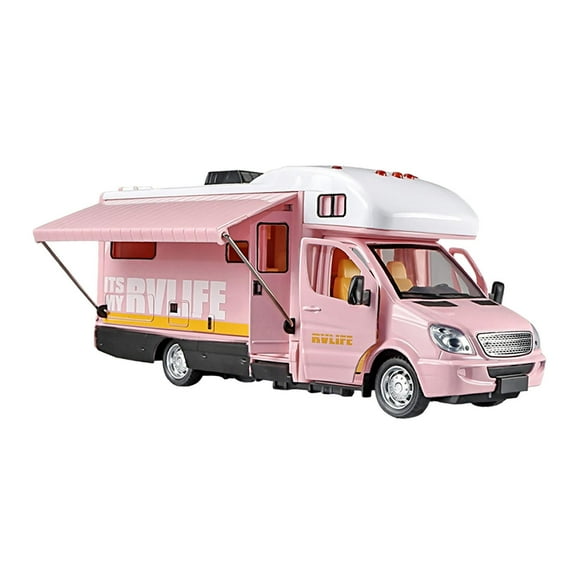 Juguete de autocaravana RV 1:32, juego de simulación, vehículo de metal fundido a presión, mini autocaravana de juguete rosa