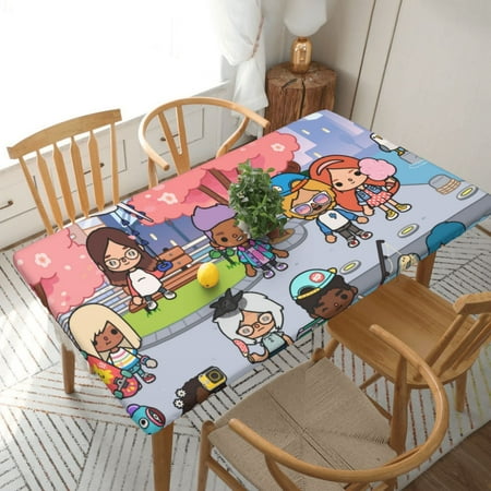

Toca Boca Life Table Cover Reusable Fitted Rectangle Elastic Edged Tablecloth For Kitchen Dining Party 2.5X5ft