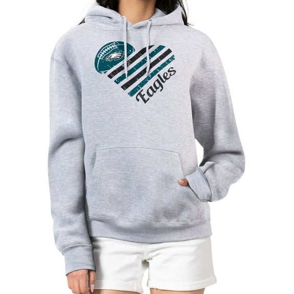 Women's G-III 4Her by Carl Banks  Heather Gray Philadelphia Eagles Heart Graphic Fleece Pullover Hoodie