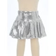 thumbnail image 3 of vastwit Kids Girls Sequins Pleated Skirts High Waist Pleated Skirts for Dance Party Silver 7-8, 3 of 7