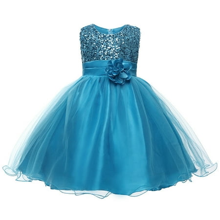 

OVTICZA Baby Toddler Dress Summer Floral Dresses Bow Sleeveless Sundress for Girls Blue 100