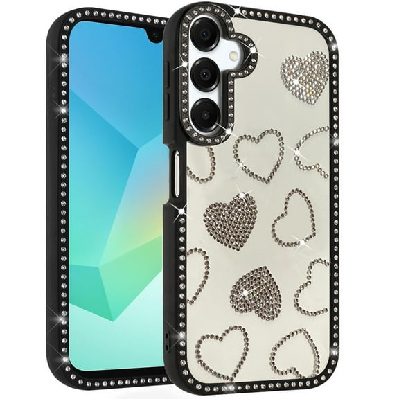 For Samsung A16 5G Spread Love Glitter Shimmer Diamond Edged Hybrid Case - Black