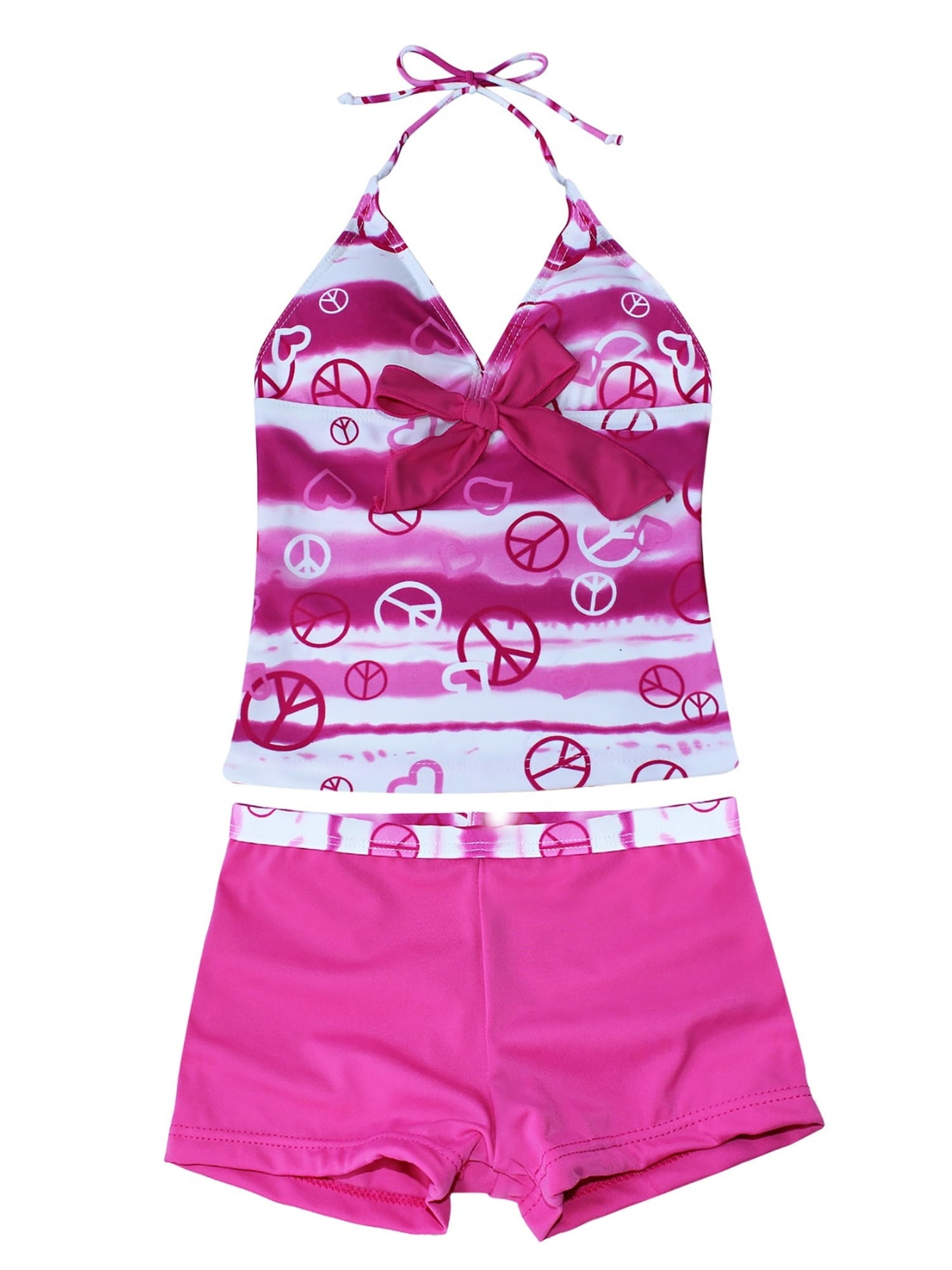 Aislor Girls' Heart Print 2 Pieces Tankini Bathing Suit V-Neck Top ...