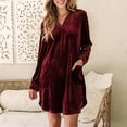 thumbnail image 2 of Dresses for Women, Womens Velvet Long Sleeve Pocket Casual Mini Shirt Dress, 2 of 8