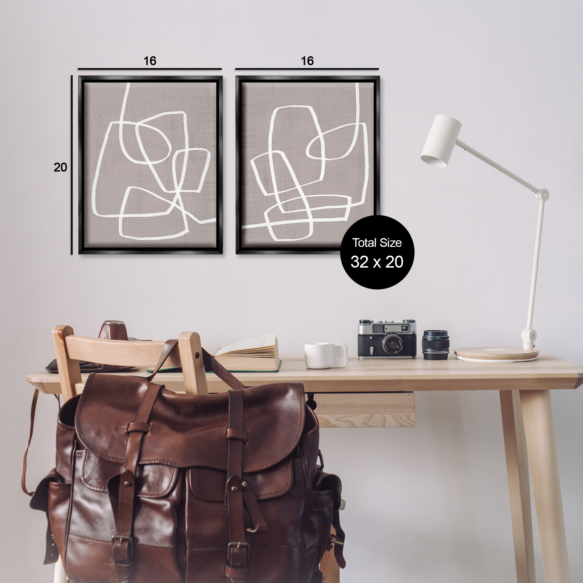Stupell Industries Minimal Abstract Busy Line Abstract Painting Black Floater Framed Canvas Art Print Wall Art, 17 x 21, Set of 2
