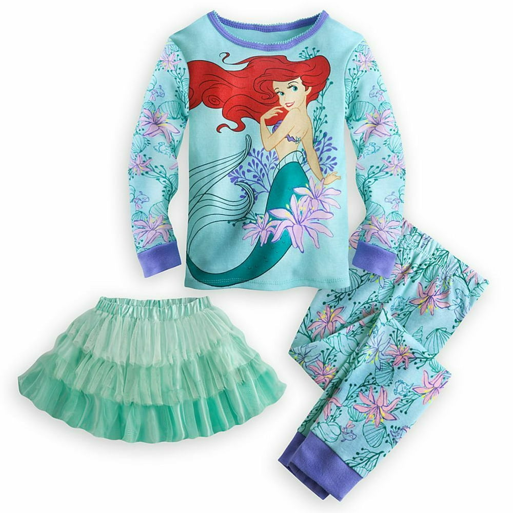 Disney Store Princess Ariel 3PC Deluxe Long Sleeve Pajama Tutu Set Girl
