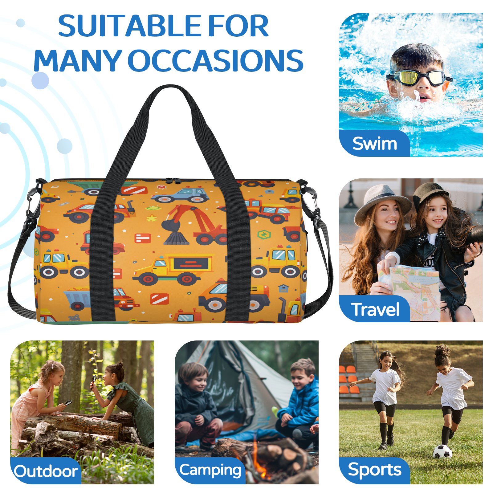 Herdesigns Transportation Gym Bag for Women, Duffle Bag for Travel Sport, Cartoon Truck Tractor Lightweight Waterproof Carry on Weekender Dance Yoga Workout Bags