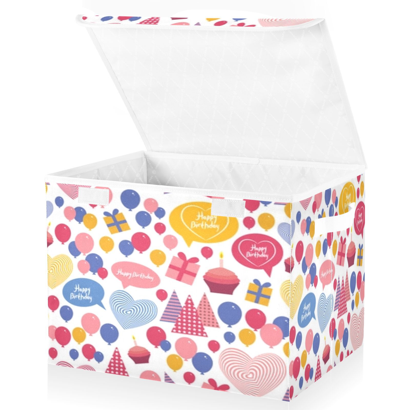 Happy birthday party balloons Storage Bins with lid, Decorative Boxes for Shelves, Closet Organizer Basket with Handles, Large,