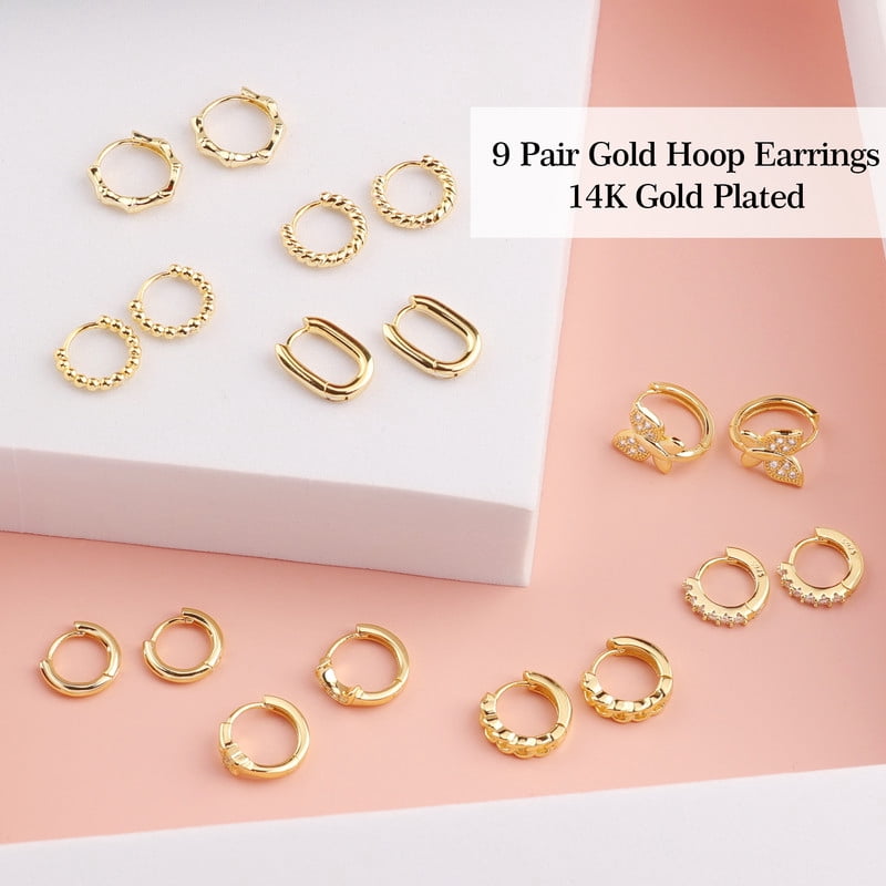 Alexcraft Gold Hoop Earrings Set for Women - 14K Gold Plated Chunky Hoops Twisted Huggie Hoop Earrings for Gift Lightweight - Woman Hypoallergenic Stackable Earrings Multiple Piercing