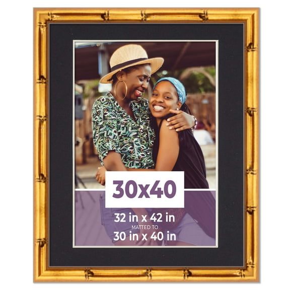 30x40 Frame Gold Bamboo With Black Picture Mat For 30x40 Photo - Gold Bamboo 32x42 Frame To Display