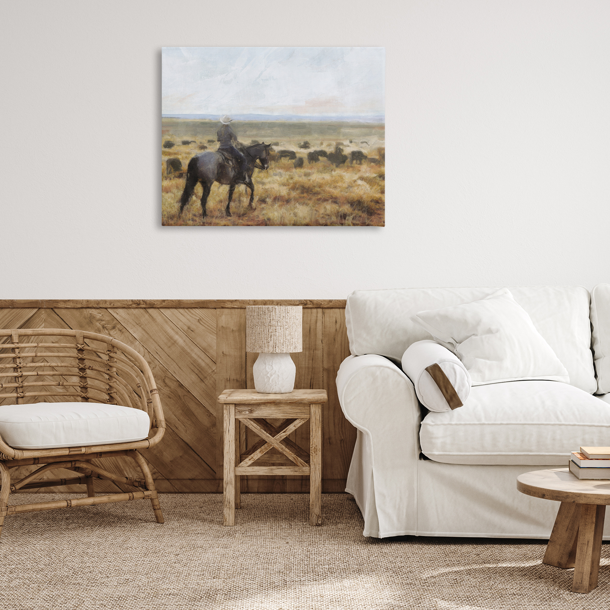 Stupell Industries On The Range Cowboy Landscape Painting Gallery Wrapped Canvas Art Print Wall Art, 40 x 30
