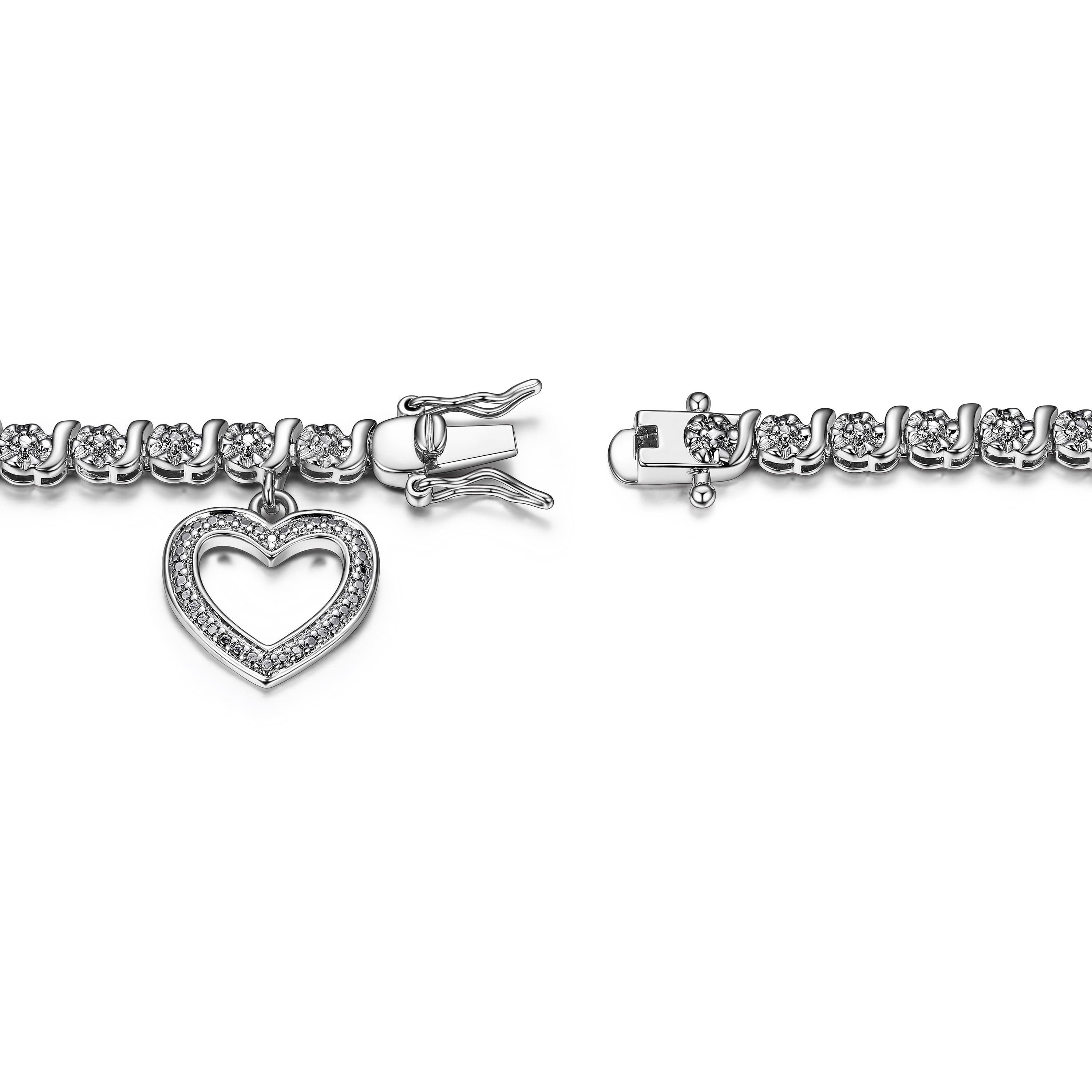 Morgan & Paige Rhodium Plated Diamond Accent Open Heart Charm Tennis Bracelet, 7.25"