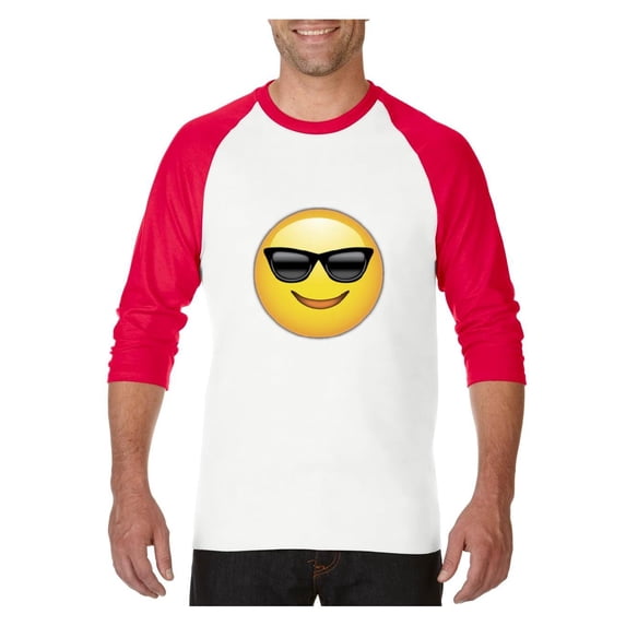 MmF - Mens Raglan Sleeve Baseball T-Shirts, up to Size 3XL - Emoji with Sunglasses