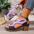 thumbnail image 2 of HomeDM Womens Platform Chunky Heels Sandals Color Block Open Toe Ankle Strap Slides Sandals Summer Dress Shoes, Purple Size 5.5, 2 of 9
