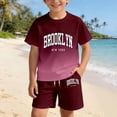 thumbnail image 5 of oqasdz Children Kids Girls Summer Outfits Short Sleeve Gradient Color Letter Print Drawstring Shorts Set Casual Beach Vacation Outdoor Clothes Sets,,11-12 Years, 5 of 5
