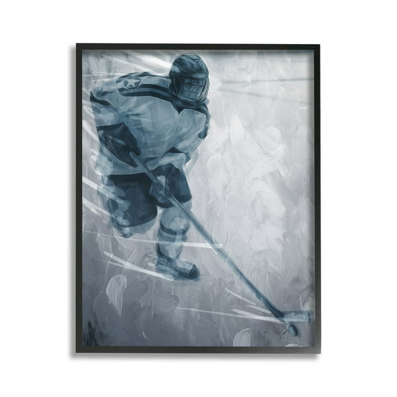 Stupell Industries Hockey Player on Ice Sports Painting Black Framed Art Print Wall Art, 11 x 14