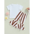 thumbnail image 4 of Bagilaanoe 2pcs Toddler Baby Girl Long Pants Set Print Short Sleeve T-shirt Tops + Striped Flare Trousers 9M 12M 18M 24M 3T 4T Kids Casual Outfits, 4 of 9