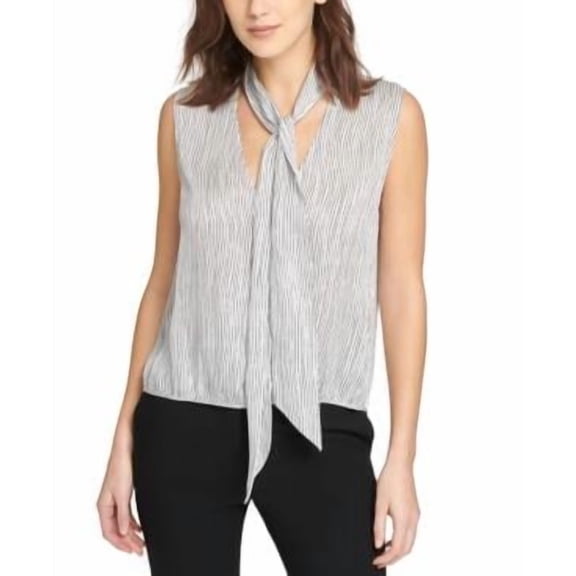 MSRP $59 Dkny Sleeveless Striped Tie-Neck Top Size Large