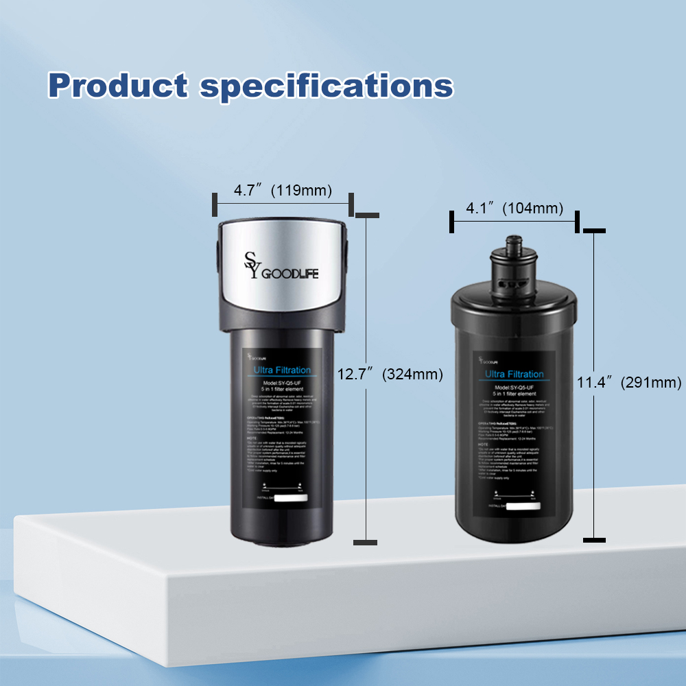 Q5 Ultrafiltration Series 0.01 Micron Household Kitchen Sink Drain Filter, Removes 95% of Harmful Substances