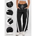 thumbnail image 5 of Women's Elastic Waist Wide Leg Baggy Drawstring Waisted Contrast Color Workout Track Pants for Casual Work Black S, 5 of 8