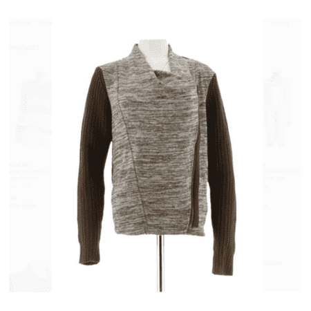 Lisa Rinna Collection Zip Front Sweater Knit Cardigan, Chocolate, Sm