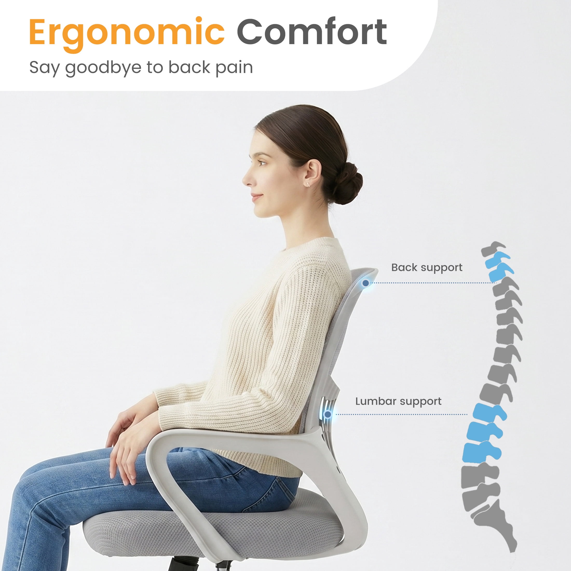 CONCETTA Office Chair, Ergonomic Mesh Back Computer Desk Chair with Lumbar Support, Adjustable Swivel Executive Office Task Chair for Home and Work, Gray