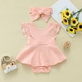 thumbnail image 2 of KAOOCXU Girl Lovely Bodysuit Flying Sleeved Solid Color Baby Lace Jumpsuit With Headband Suitable Casual Formal Occasions, 2 of 4