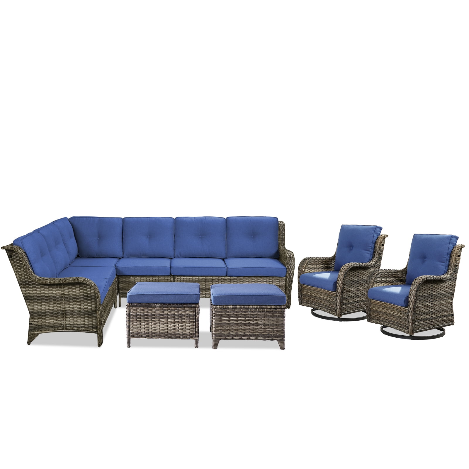 Gymojoy 6-Piece Outdoor Sectional Furniture Set,Wicker Patio Conversation Sets,L Shape All Weather Outside Couch Sofa Set with Swivel Chairs Ottoman,Gray
