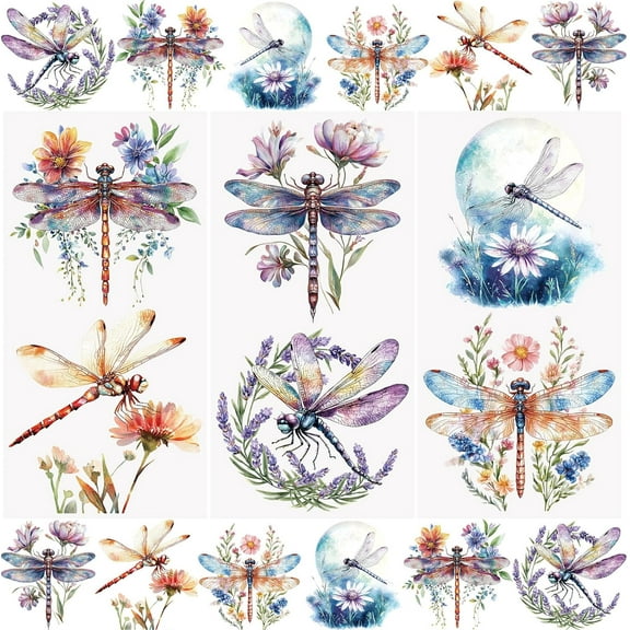 3 Sheets Spring Rub on Transfer Stickers Dragonfly Decals Flowers Stickers Waterproof Decals Furniture Stickers Home Decoration Decals for DIY,15 * 30cm
