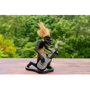 Handmade Wooden Primitive Guitarist Tribal Funny Statue Sculpture Tiki Bar Handcrafted Wood Gift Decor Figurine Hand Carved (Playing Guitar Kneeling)