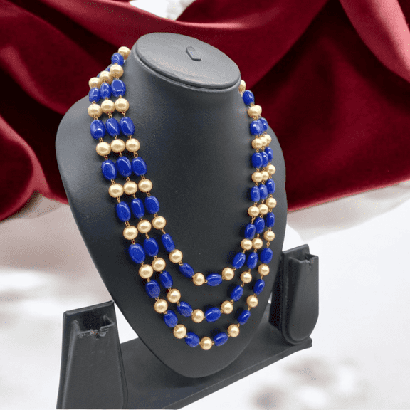 Kajaro Designs Jewels Pearl Beaded Three Layer Mala Necklace with Earrings for Women | Weddings Jewelry